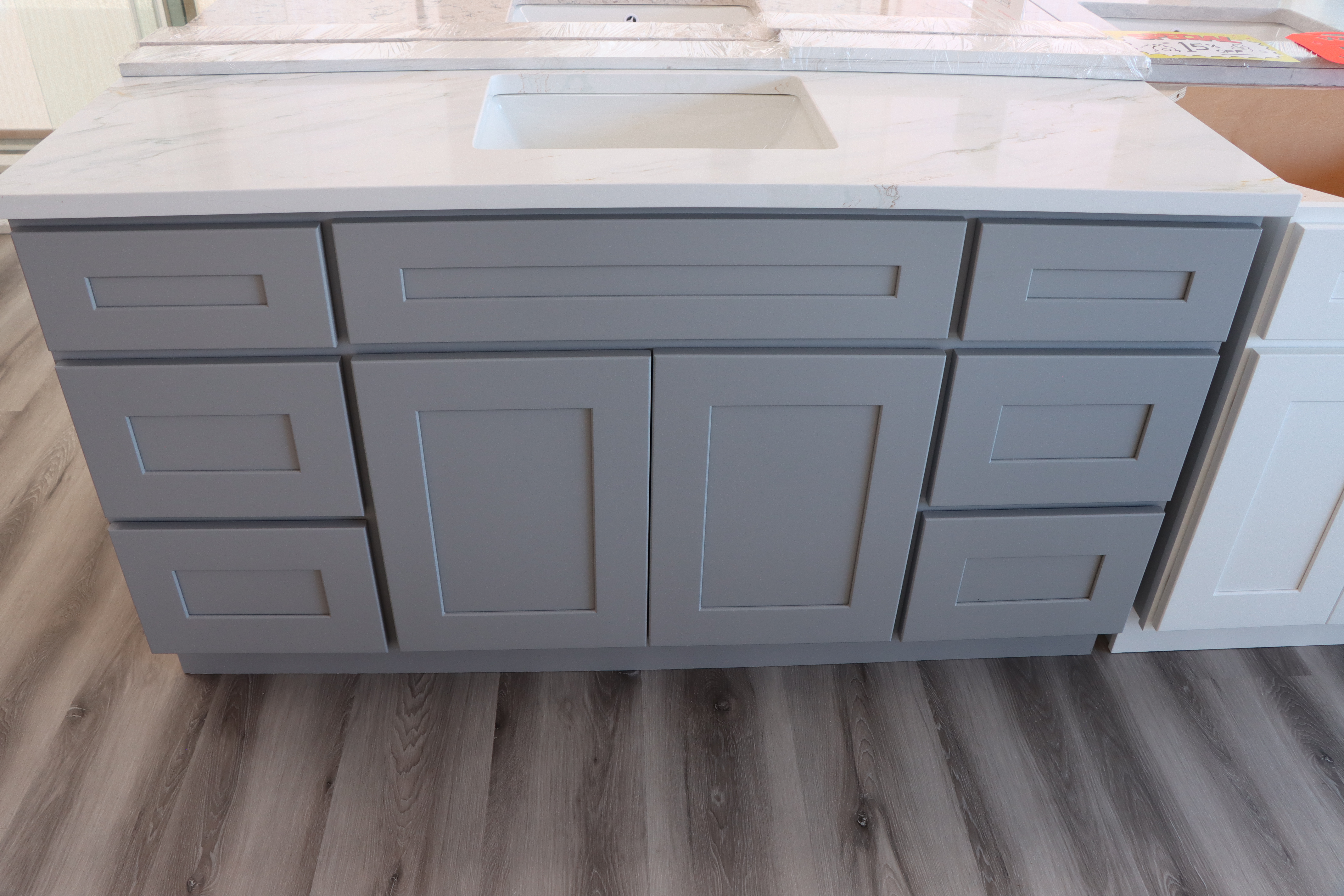 Gray bathroom vanity front display